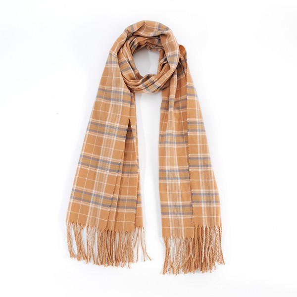 STRIPED PLAID FRINGED SCARF