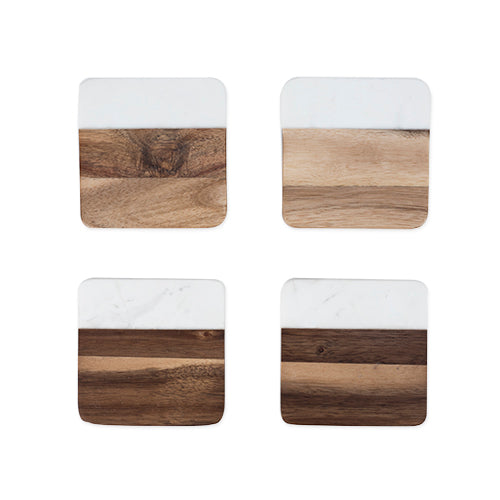 Marble/Acacia Coasters by Twine® - Radiant HomeLiving