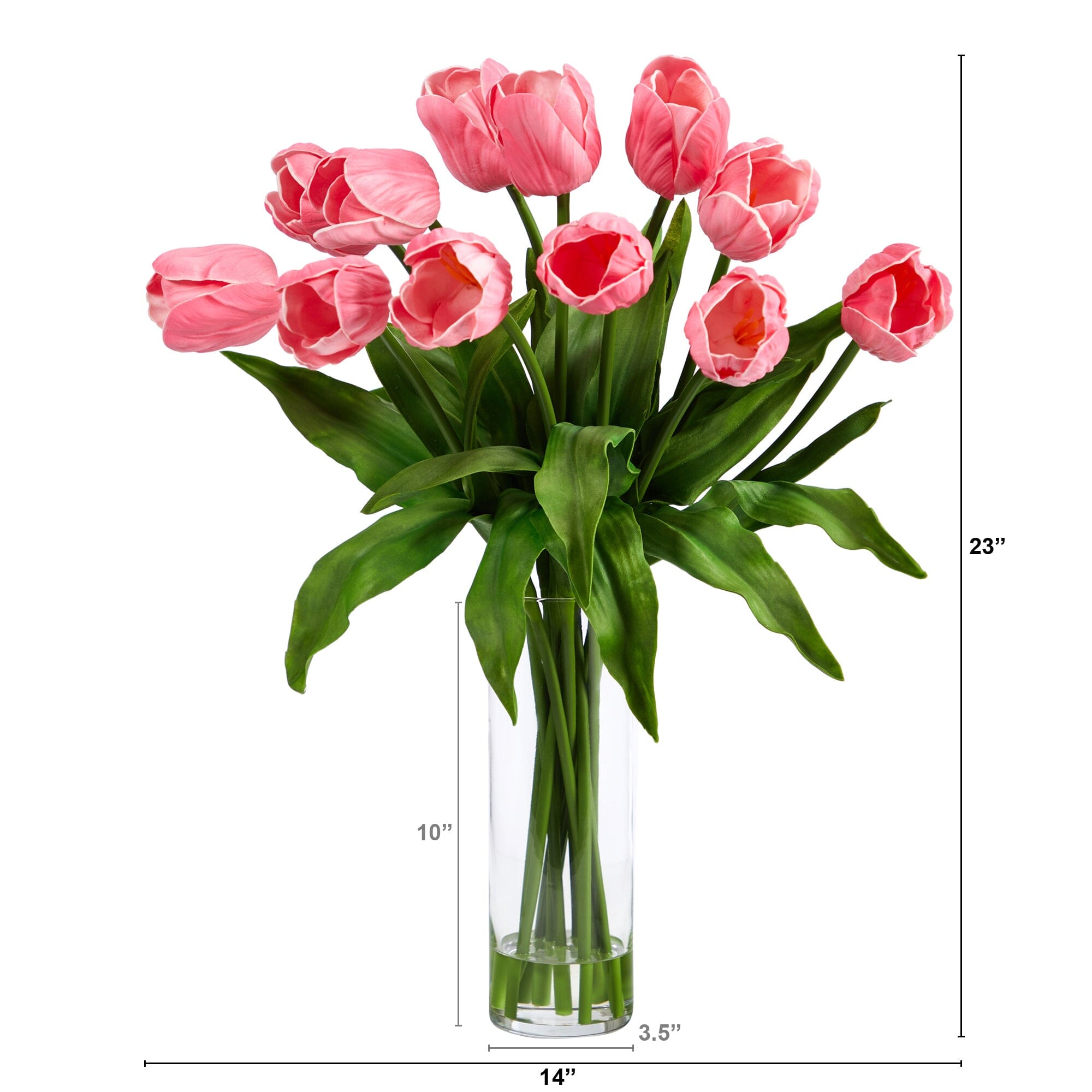 23” Artificial Tulip  Arrangement with Cylinder Glass Vase