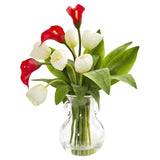 Calla Lily & Tulips Artificial Arrangement in Decorative Vase